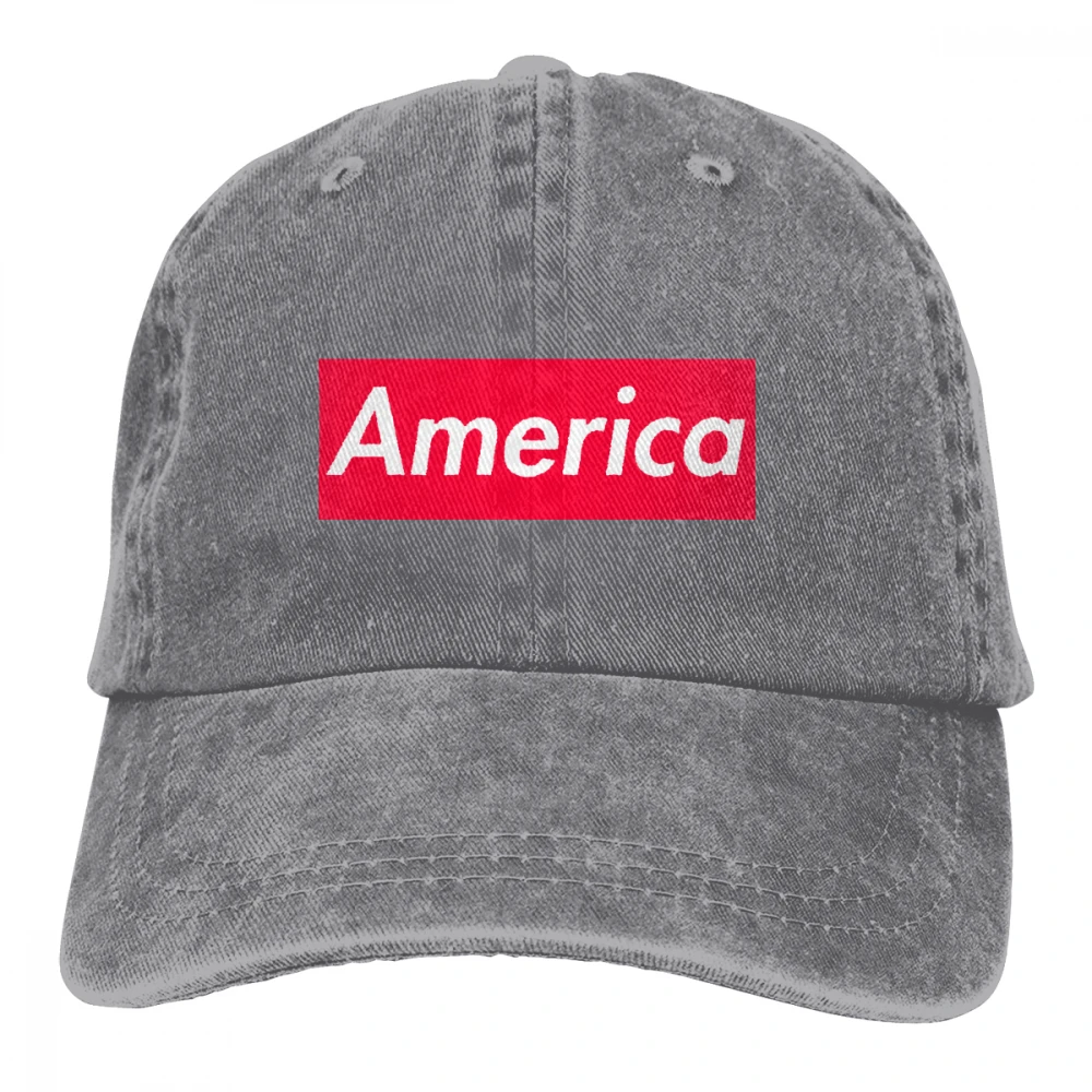 Америка красная коробка стиль Casquette черный унисекс Мужские Женские джинсовые бейсболка с ремешком кепки Регулируемый Гольф папа шляпа