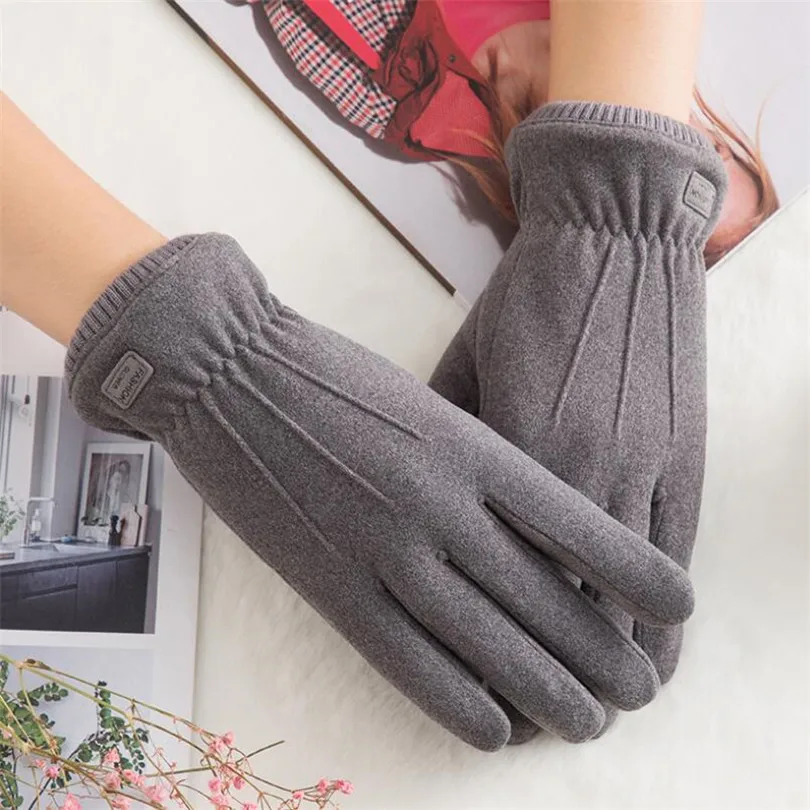 CUHAKCI женские рукавицы замшевые перчатки для сенсорного экрана зимние женские двойные толстые плюшевые Наручные Теплые кашемировые перчатки для вождения - Цвет: N910 Gray G153