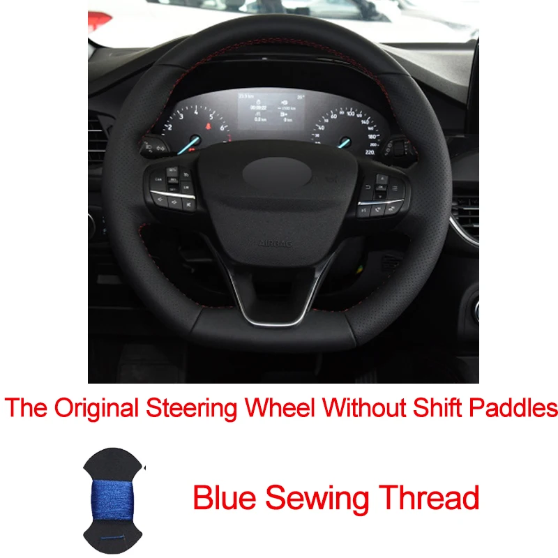 No Shift paddleBlue Hand Sewing Car Steering Wheel Cover For Ford Focus ST-Line Focus ST- Braid on the Steering wheel Volant - Название цвета: No Shift paddleBlue