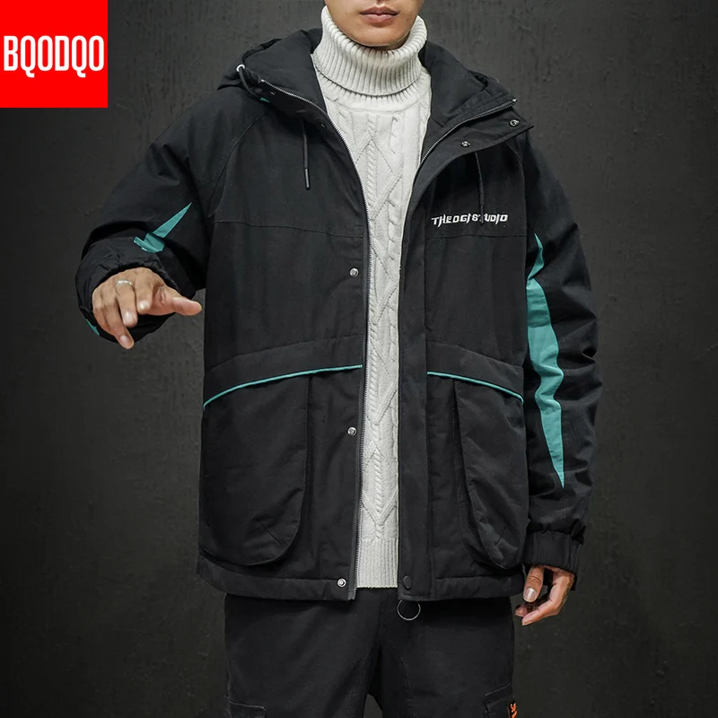 Winter Thick Hooded Jackets Parka Men Military Silk-Like Cotton Oversized Japanese Loose Coat Hip Hop Streetwear Men's Overcoat