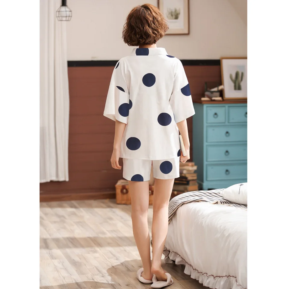 

Summer New Style Women's Pure Cotton Kimono Pajamas Suit Japanese-style Knitted Cardigan Tracksuit Thin Casual Two-Piece Set