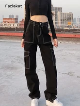 

Weekeep Pockets Patchwork Baggy Jeans Fashion Streetwear 100% Cotton Women Denim Trouser Loose Cargo Pants Korean Jeans Harajuku