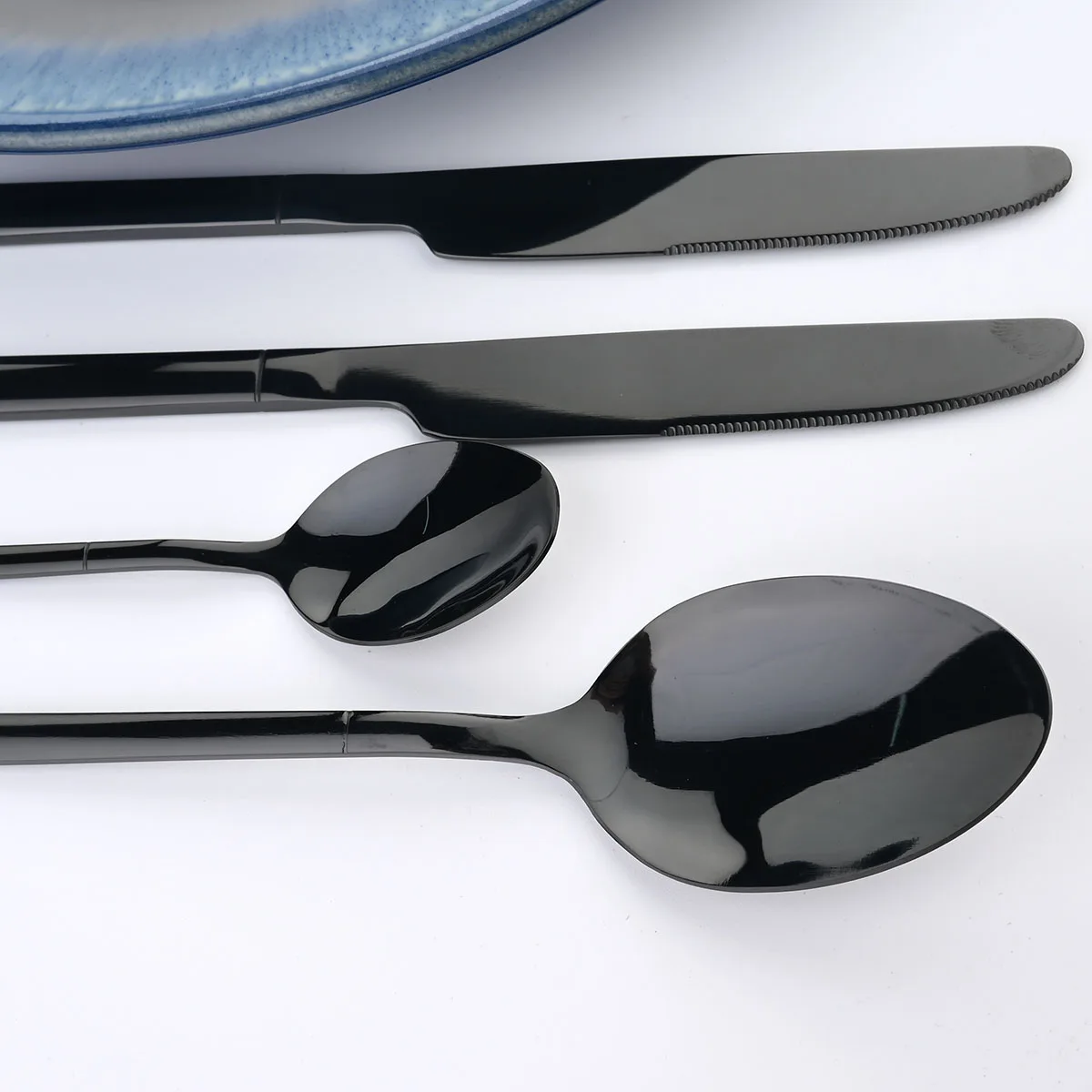 JANKNG Mirror Black Cutlery Set Stainless Steel Dinnerware Set Luxury Fork Knife Flatware Dinner Silverware Tableware for 1