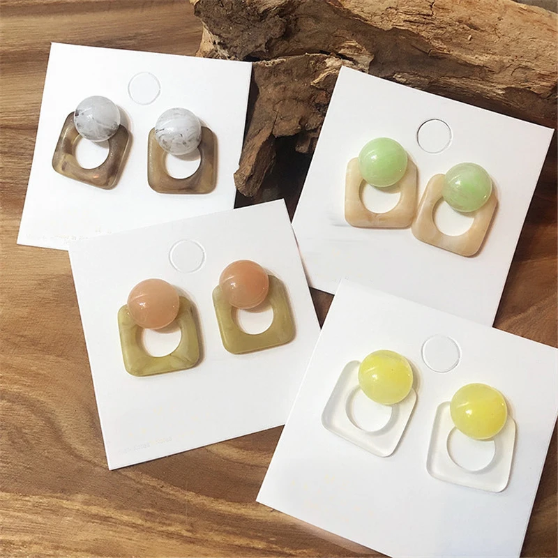 Корейские модные акриловые серьги-гвоздики с уксусной кислотой, геометрические круглые квадратные серьги для женщин и девушек, индивидуальные простые ювелирные изделия