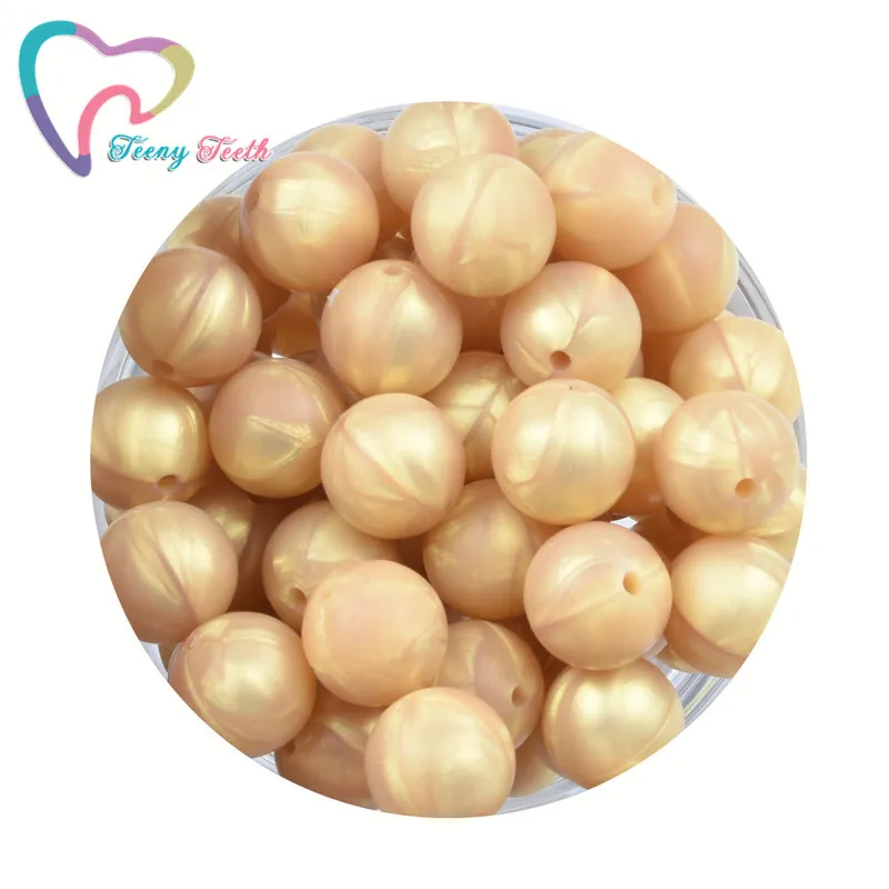 

Teeny Teeth 100 PCS Metallic Light Gold Round 12-15 MM Silicone Ball Beads Food Grade DIY Baby Necklace Round Perles Circle Bead