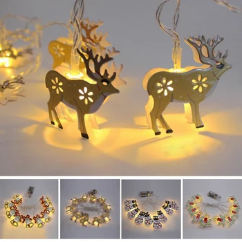 

10 Led Indoor Christmas Night Lights Iron Snowman String Light Painted Bell Elk Candle Home Decoration Lamp Fairy Holiday Lights