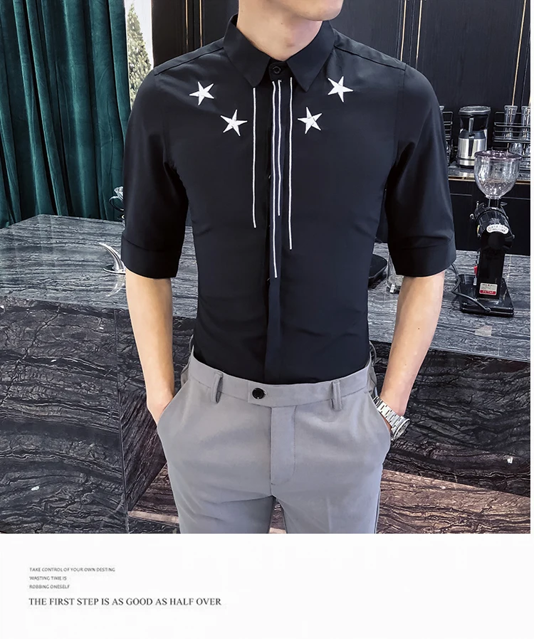 Мужские рубашки с вышивкой Camisa Masculina, повседневная приталенная Мужская рубашка в деловом стиле, мужские вечерние рубашки, Клубная уличная одежда