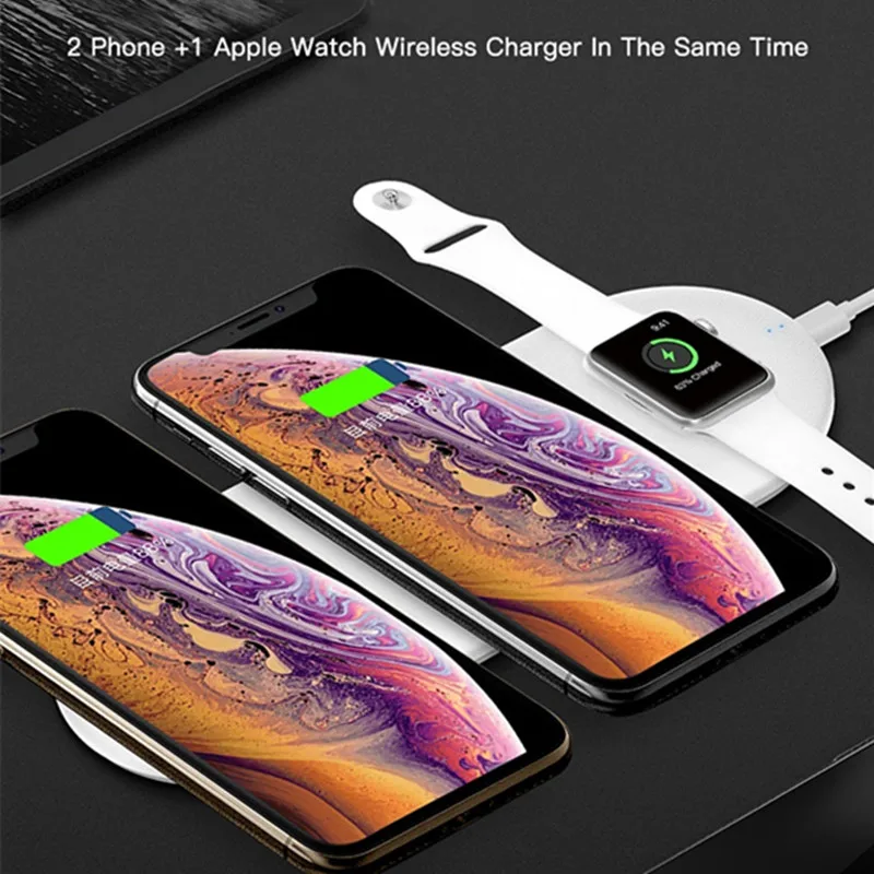 3 в 1 Беспроводное зарядное устройство для iPhone 11 pro note10 s10 plus A50 80 Беспроводное зарядное устройство для Airpods Pro 3 Apple Watch chargeur sans fil