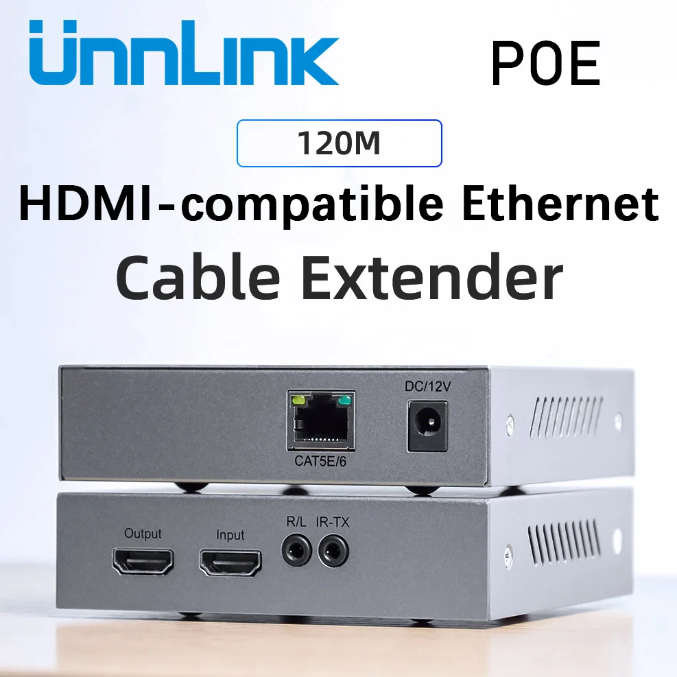 Unnlink Ethernet Extender 4K 120M HDMI-compatible POE 3.5mm Audio TCP/IP LAN CAT5E/6 RJ45 Network Cable with IR for TV | Электроника
