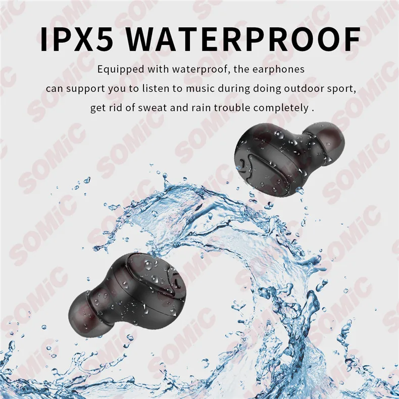 Somic TWS W20 Earbuds bluetooth In-ear Waterproof Sport Earphone Smart Wireless Headset Stereo Earbuds with Mic for ios Phone