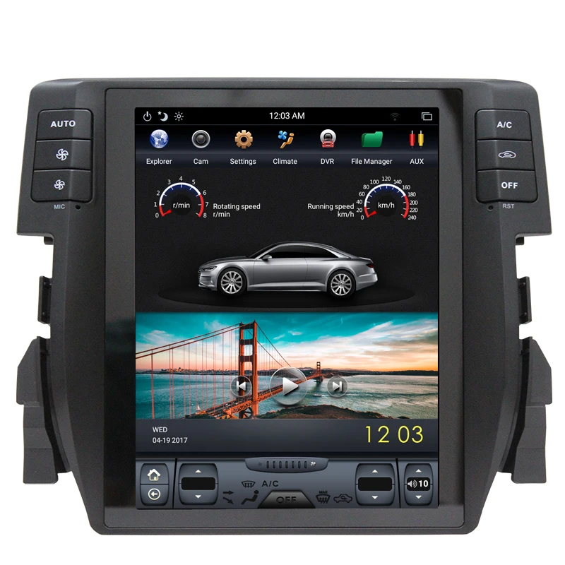 Top NAVITOPIA 10.4inch Vertical Screen Tesla Android 7.1 Car GPS Navigation for Honda Civic 2016 Car DVD Multimedia Player 3