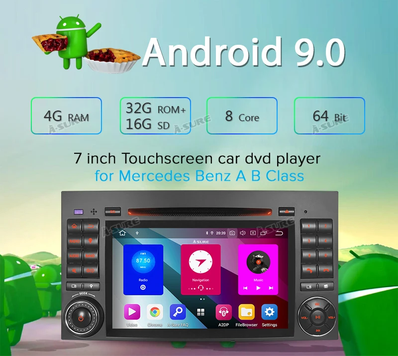 Top A-Sure 2 Din 8 Core 4G Android 9.0 Auto Radio GPS DVD Player Navigation For Mercedes-Benz A/B Sprinter Vito Viano VW Crafte 4
