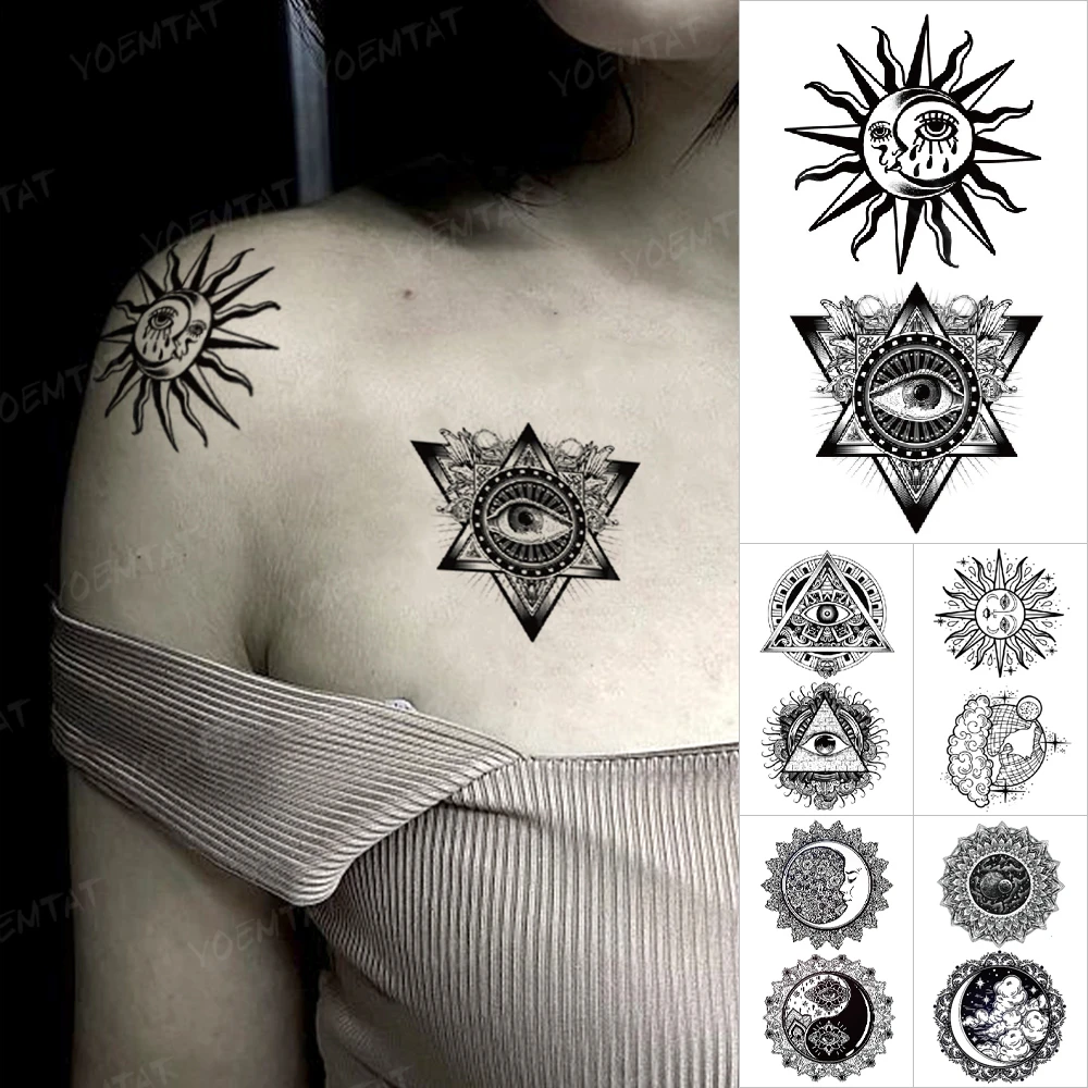 Waterproof Temporary Tattoo Sticker Sun Linear Geometry Eye of God Abstract  Art Tatoo Hand Wrist Men Women Glitter Tattoos Kids|Temporary Tattoos| -  AliExpress
