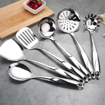 

6pcs Stainless Steel Cooking Tool Set Kitchen Utensil Kit Soup Spoon Colander Spatula Shovel Kitchenware