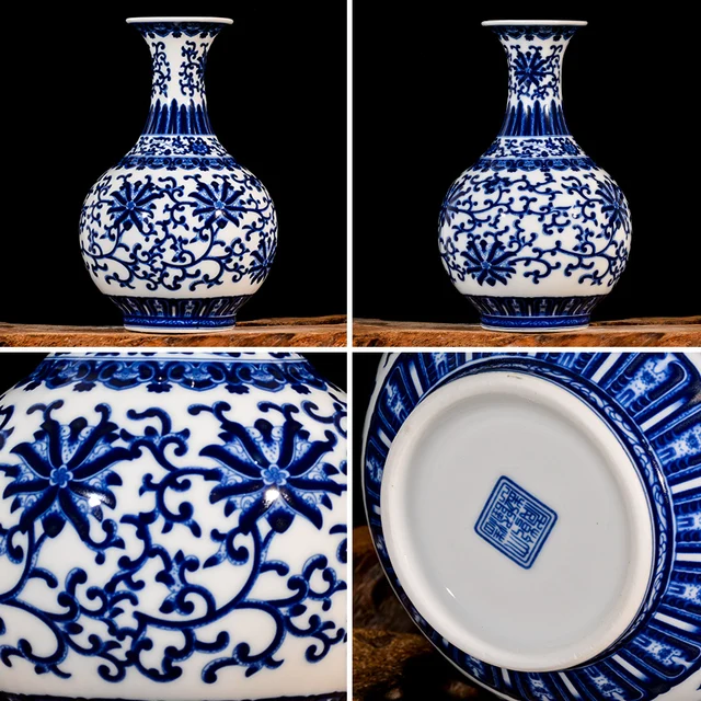 Jingdezhen porcelain vase flower arrangement decoration blue and white porcelain antique home decoration living room decoration 4