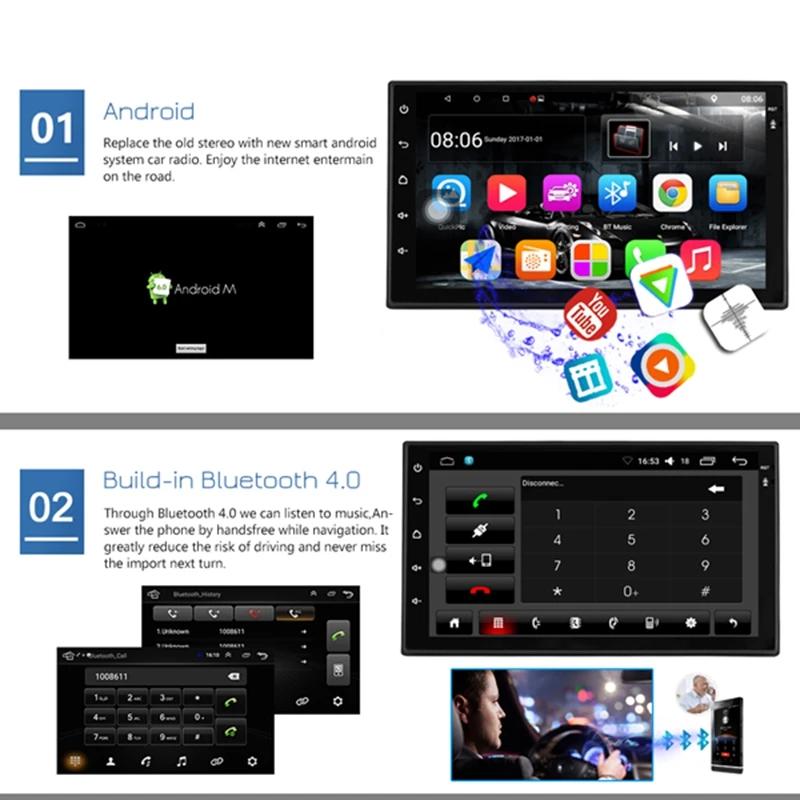 Cheap Android 7.1 Car Stereo 2G+32G 7 Inch 1080P Autoradio Quad Core Android Head Unit GPS Navigation Audio Radio 3