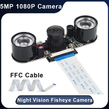 Raspberry Pi 4 – caméra grand Angle 5mp, Webcam Fisheye 5cm, câble FFC, 1080P, Vision nocturne, pour Raspberry Pi 4 modèle B 3B + 3B