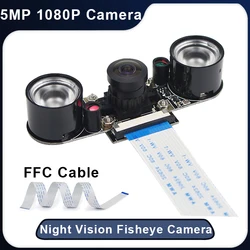 Raspberry Pi 4 – caméra grand Angle 5mp, Webcam Fisheye 5cm, câble FFC, 1080P, Vision nocturne, pour Raspberry Pi 4 modèle B 3B + 3B 
