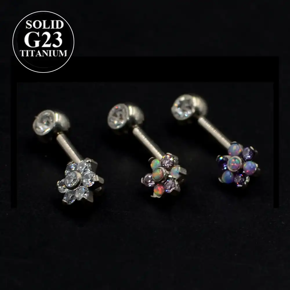 Titanyum Cift Tas Beyaz Kas Gobek Piercingi