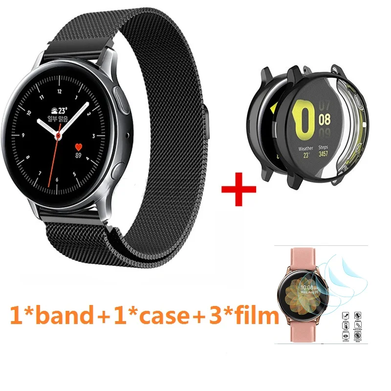 

For Samsung Galaxy Watch Active 2 44mm Strap Case Protector Film Stainless Steel Magnetic Bracelet For Active 40mm watch Case