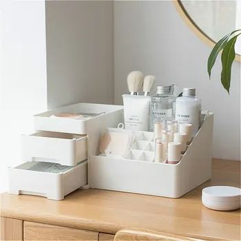 

Plastic Cosmetics Storage Box Desktop Makeup Organizer Whith Drawer Home Jewelry Earring Lipstick Storage Container Accessories