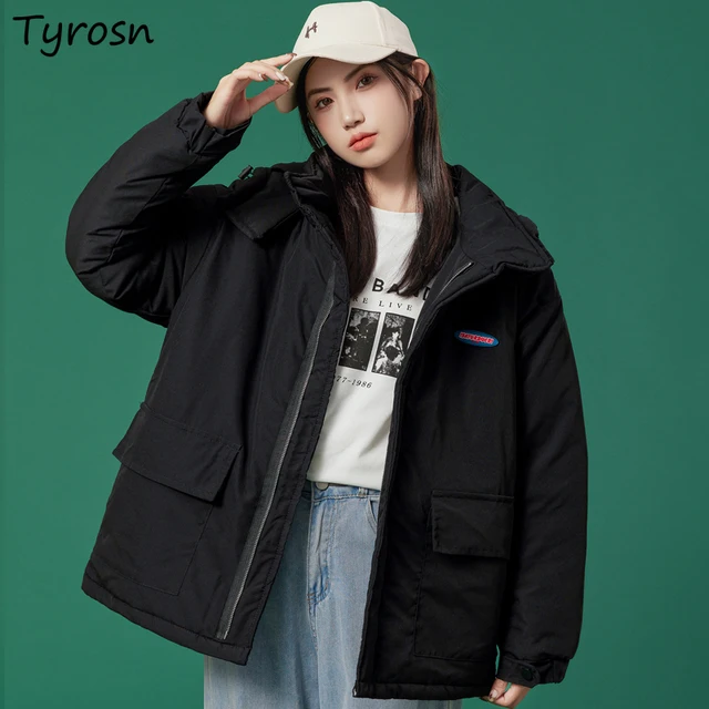 With Hat Short Style Parkas Women Solid Simple Ulzzang Warm Students Thicken Safari Femme Fashion Harajuku