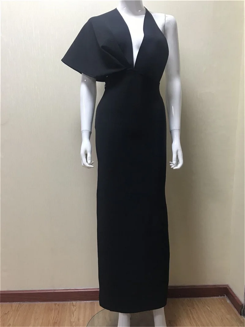 Orange Black Long Dress Women Sexy Backless One Shoulder Vestidos Fashion Celebrity Evening Party Bodycon Maxi Knitted Dresses