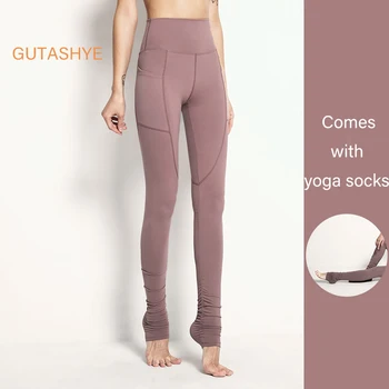 

GUTASHYE Female High Quality Gym Leggings With Yoga socks High Waist Gym Sport Tights Nylon Yoga Pants for women Gym Leggings