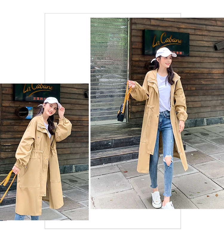 Long Trench Women Spring And Autumn Loose BF Coat Female Knee-length Mandarin Collar Solid Casual Coats