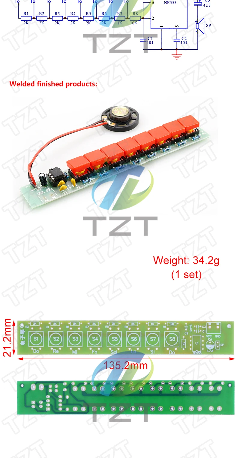 TZT 1/3set DIY Kit NE555 Komponente Elektronik E-Piano Orgel Modul – Detail 4