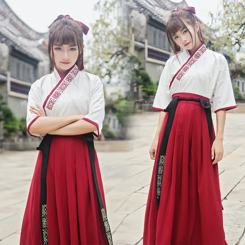 Женские костюмы для народных танцев династии ханьфу, традиционная китайская одежда, летняя древняя юбка, женский топ, праздничный наряд DN4140