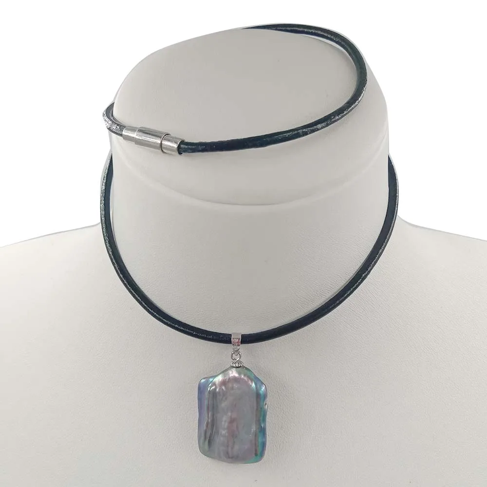 Натуральный пресноводный жемчуг кулон ожерелье, 18X20 мм прямоугольной формы барокко. Магнит, черный жемчуг