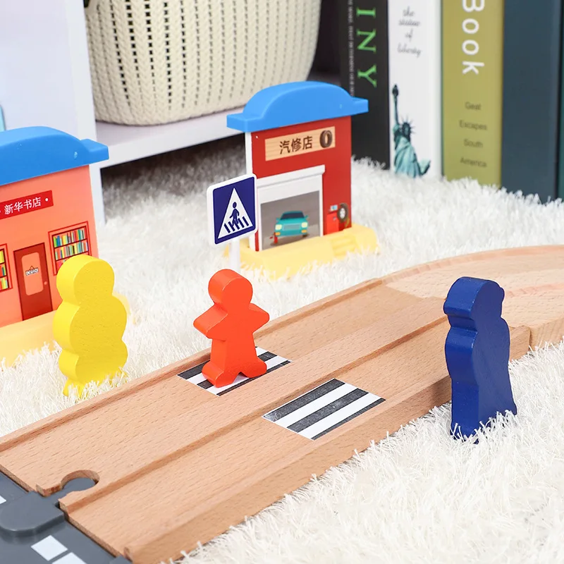 Wooden Railway Train Set Eight Character Wooden Track Train Track Compatible Wooden Train Toy Set Toys 4
