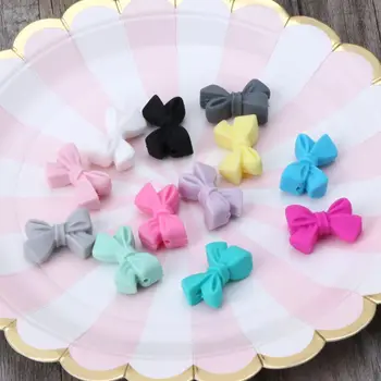 

5pcs Mini Silicone Bow Small Tie Beads For Teething Holes DIY Beads BPA Free Silicone Beads Baby Teether
