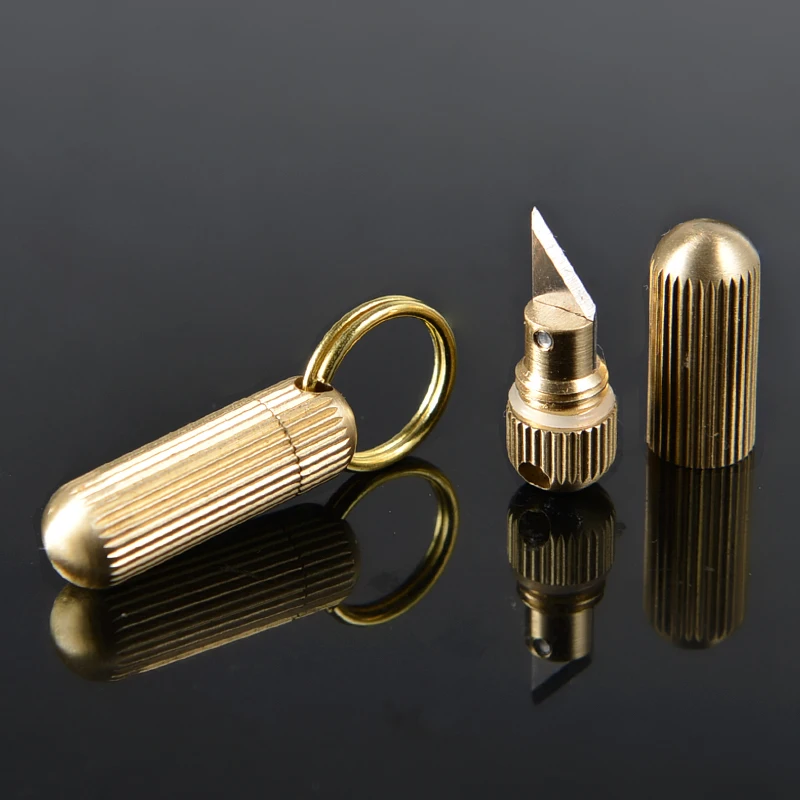 NEW Mini Brass Capsule Knife Multi-function EDC Portable Keychain Pendant Self Defense Survive Gadget Box Letter Package Opener