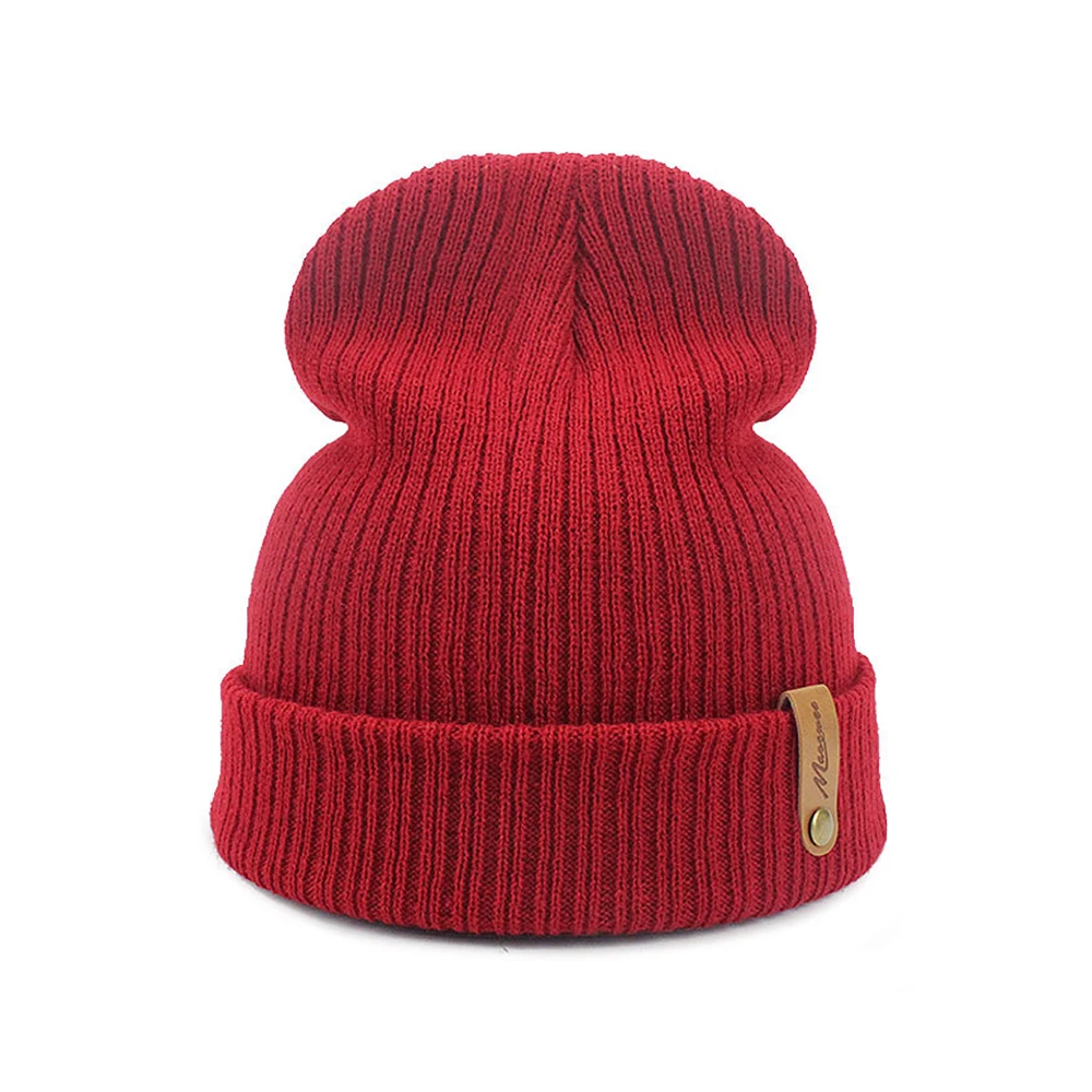 Новые зимние вязаные шерстяные шапки, одноцветная шапка, Осенняя шапочка-бини, шапка s без полей, теплая шапка, Повседневная шапка для взрослых, теплая вязаная шапка - Цвет: 01
