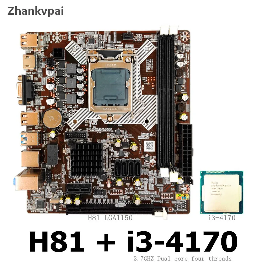 Настольная материнская плата Zhankvpai H81 LGA 1150 с процессором Intel Core i3 4170 CPU 3 7 ГГц