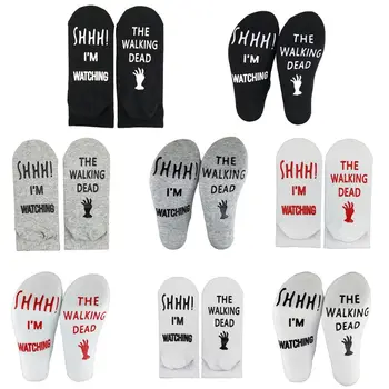 

Unisex Novelty Long Short Crew Socks Funny Words Watching Zombie American Dramas Rubber Sole Cotton Tube Hosiery