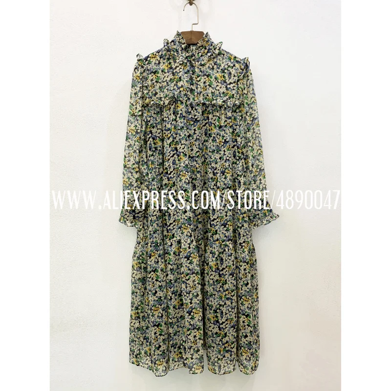 Lente Zomer 100% Zijde Vrouwen Stand Kraag Zoete Temperament Jurk Elegante Retro Lange Mouwen Boho Bloemen Casual Losse jurk Lente Zomer 100% Zijde Vrouwen Stand Kraag Zoete Temperament Jurk Elegante Retro Lange Mouwen Boho Bloemen Casual Losse jurk
