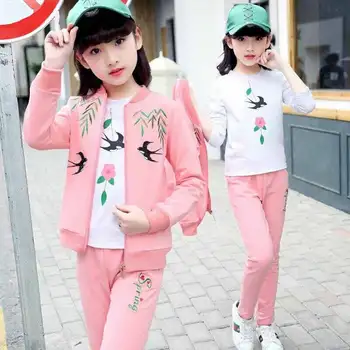 

Girls Spring and Autumn Set 2019 New Children's Girls Clothing Set Cartoon Print Children's Fashion Sports 3pc Set 4-14 Years