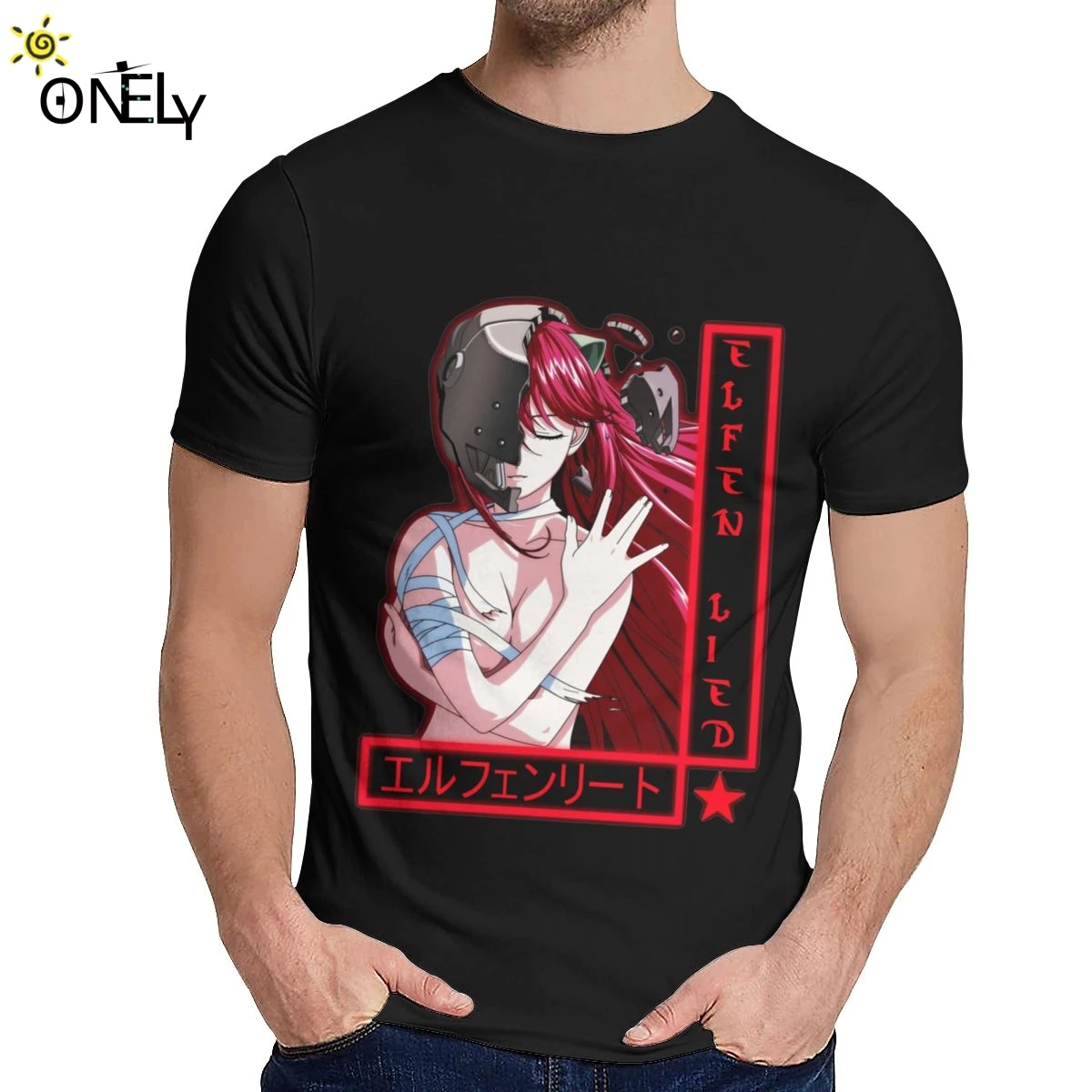 Мужская футболка Elfen Lied удобная уличная Футболка Harajuku с круглым вырезом | одежда