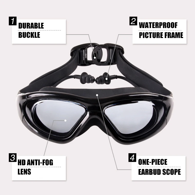 -2 To -9 Myopia Swim Goggles Men Women Large Frame HD Transparent Anti-fog Swimming Glasses With Earplug Optical Swim Eyewear 3