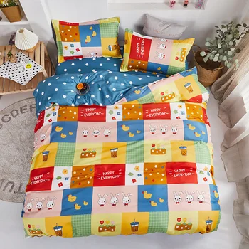 

2020 New Plaid Rabbit Printed Bedding Set Adult Kid Cartoon Bed Linen Duvet Cover Bed Sheet Pillowcase Twin Full Queen King Size