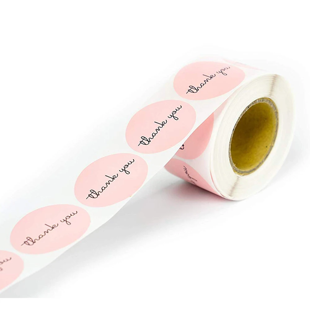 100-500pcs Thank You Sticker Envelope Seal Scrapbook Sticker Pink Heart Cute Round Sticker Stationery Label Stickers