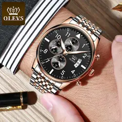 OLEVS reloj luminoso de cuarzo para hombre, cronógrafo de lujo, resistente al agua, con correa de acero inoxidable, a la moda, con fecha, nuevo