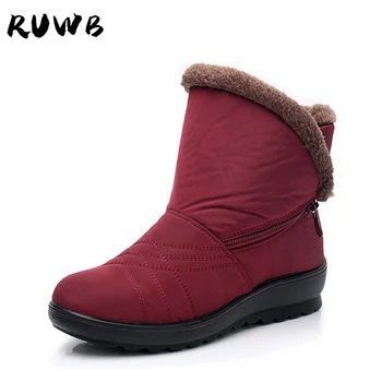 

RUWB 2019 Winter Gift Mother Flat Warm Boots Women Street Casual Plush Ankle Boots Ladies Black Red Botas Mujer Invierno 2019