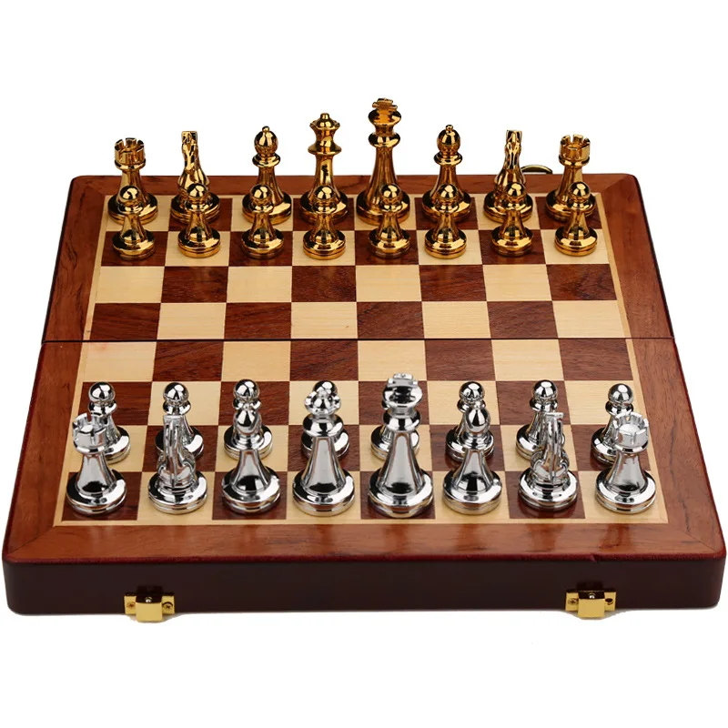 High-end Chess Gift Box Metal Chess Pieces Wooden Chessboard Retro European Style Ornaments