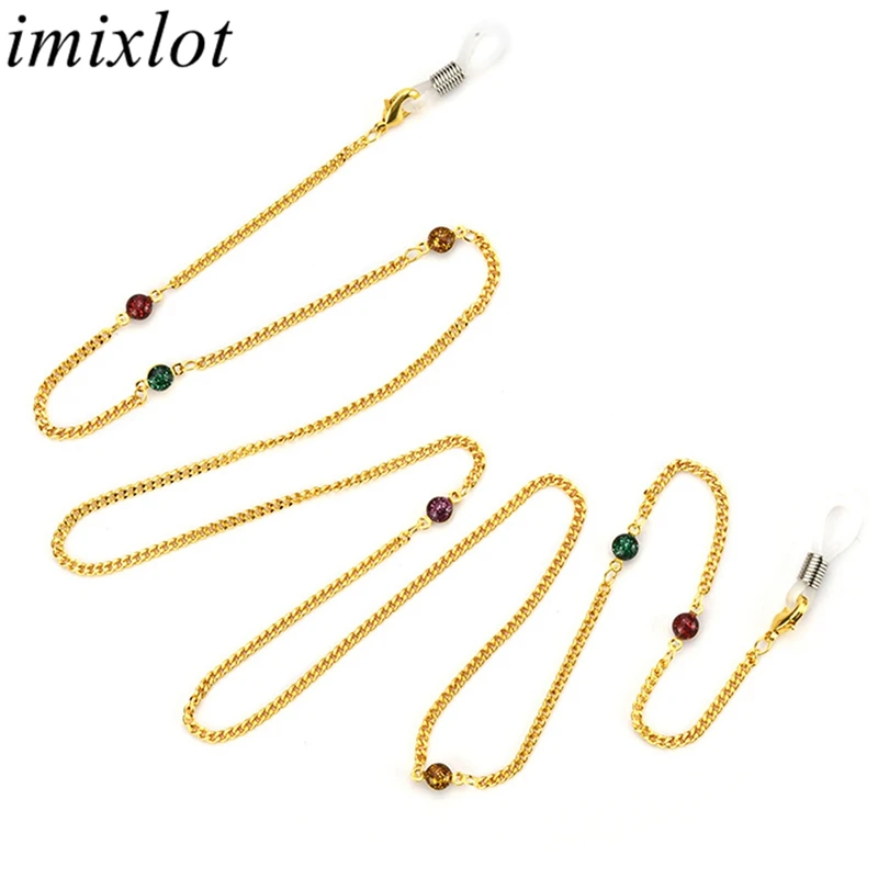 

Imixlot Retro Charm Drop-oil Beads Eyeglass Chain Women Fashion Chic Anti-slip Metal Glasses Holder Strap Lanyard Necklace