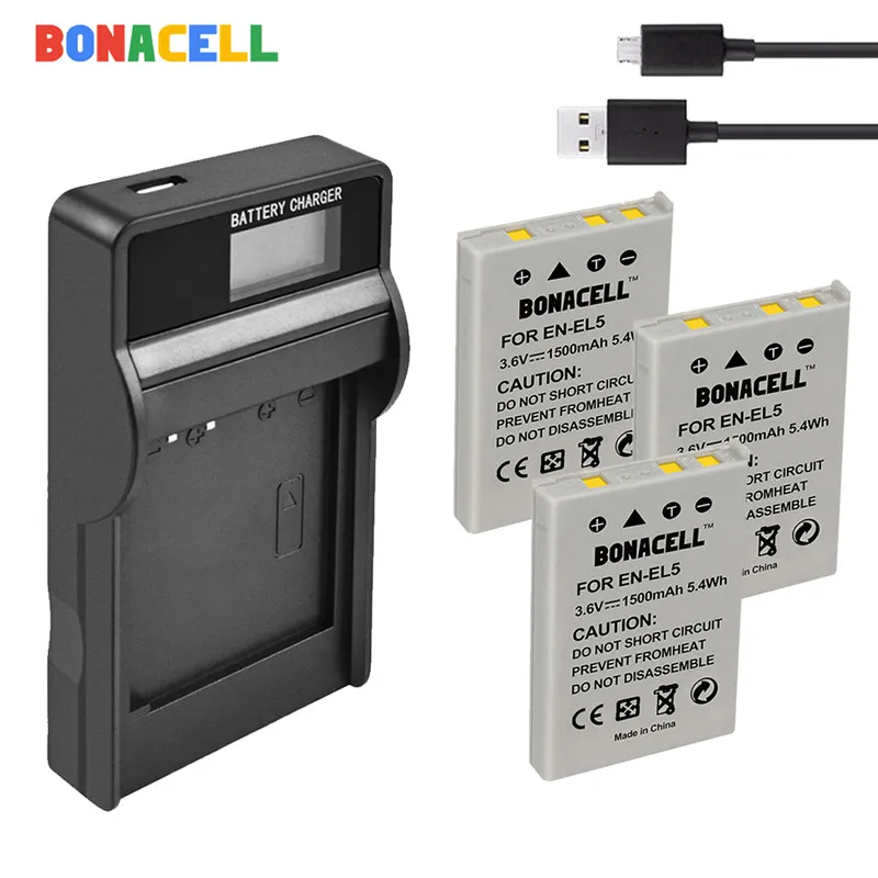 Bonacell 1500 мА/ч, EN-EL5 Камера Батарея+ ЖК-дисплей USB Зарядное устройство для цифровой камеры Nikon Coolpix P4 P80 P90 P100 P500 P510 P520 P530 P5000 P5100 5200