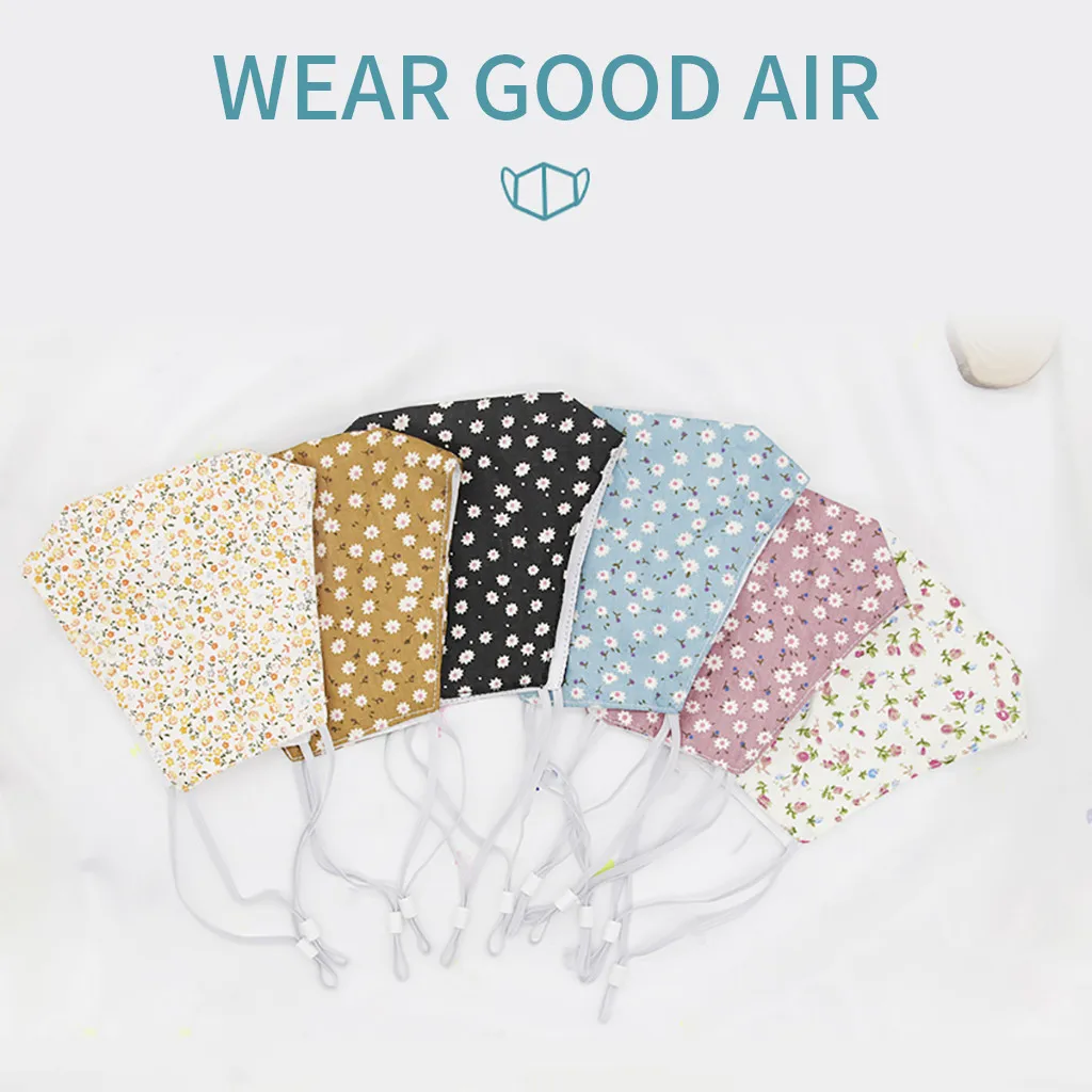 Маска многоразовая для лица взрослых женщин с цветочным принтом регулируемая